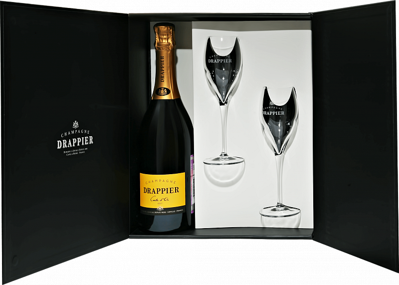 Драпье Карт д’Ор Брют Шампань AOP в подарочной упаковке с двумя бокалами 0.75 л